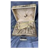 Antique dresser box with matching mirror, cream