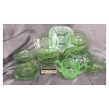 12pcs green depression- sugar bowls, ashtray,