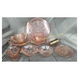 10pcs pink depression- cake plate, sugar bowls,