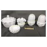 5 pcs Fenton milk glass hobnail- candy dish, bowl