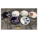 6 hand painted japan flower of the month saucers