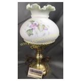 Brass lamp with hand painted violet shade