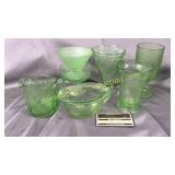 7pcs green depression- creamers, sherbets,