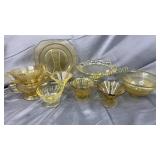 9 pcs misc yellow depression glass some chips