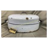 Light blue savory enamel ware roaster pan