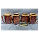 4 brown drip pottery mugs