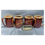 4 brown drip pottery mugs