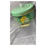 Vintage metal hand painted covered canister