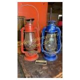 Blue and red dietz barn lanterns