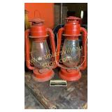 Pair of red dietz barn lanterns