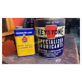 Vintage keystone lubricant can and linseed oil