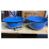 2 large blue enamel ware bowls