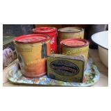 5 vintage tobacco tins on metal tray