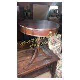 Mahogany drum table with drawer