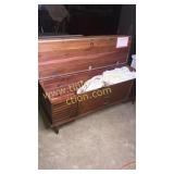 Mid century Lane cedar chest with vintage linens