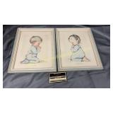 Vintage framed praying children prints