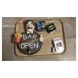 Bar sign, watch and bottle opener