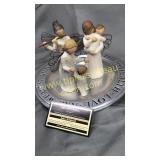 3 willow tree figurines on pewter plate