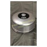 Vintage kromex aluminum cake saver in glass plate