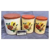 Vintage metal kitchen canisters with pansies