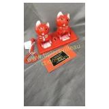 Vintage celluloid salt and pepper cats on tray-