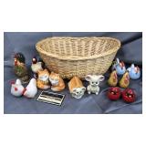 7 sets salt and pepper shakers in basket