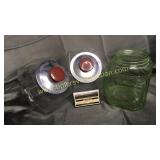 Green depression jar and 2 candy jars