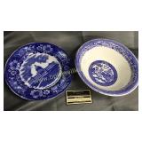 Blue willow bowl and flow blue St. Paul dish