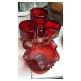 Ruby Viking glass goblets and hobnail bowl