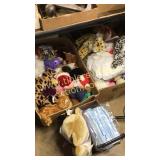 3 boxes stuffed animals, toys, sheets