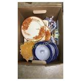 Box of fall dishes and pottery items