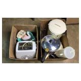 2 boxes kitchen appliances and cookware, misc