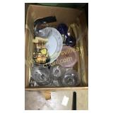 Box of glass and collectibles