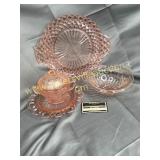 Pink depression platters with dish, bowl and