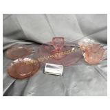 7pcs pink depression- tidbit tray, saucers, etc