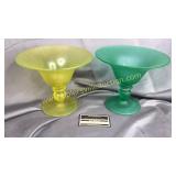Green and yellow art glass stands