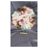 Hand painted rose plate with pointy edge