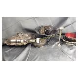 Group of silverplate - stand, gravy boat, serving