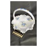 Fenton milk glass hobnail basket hand painted