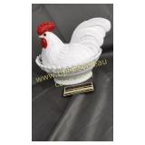 Westmoreland open lace rooster on nest has crack