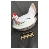 Westmoreland hand painted hen on nest roses and