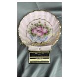 Cambridge pink milk glass shell dish hand painted