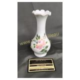 Milk glass small vase handpainted roses