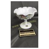 Westmoreland milk glass candy stand pansies hand