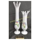 Pair of westmoreland milk glass pansy vases hand