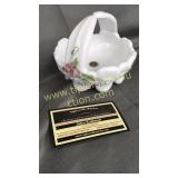 Westmoreland milk glass basket hand painted