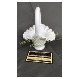 Small Fenton hobnail milk glass basket with