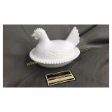 Milk glass hen on nest