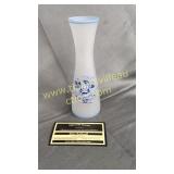 Westmoreland satin glass bud vase with blue and