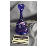 Fenton blue iridescent president bell chip on